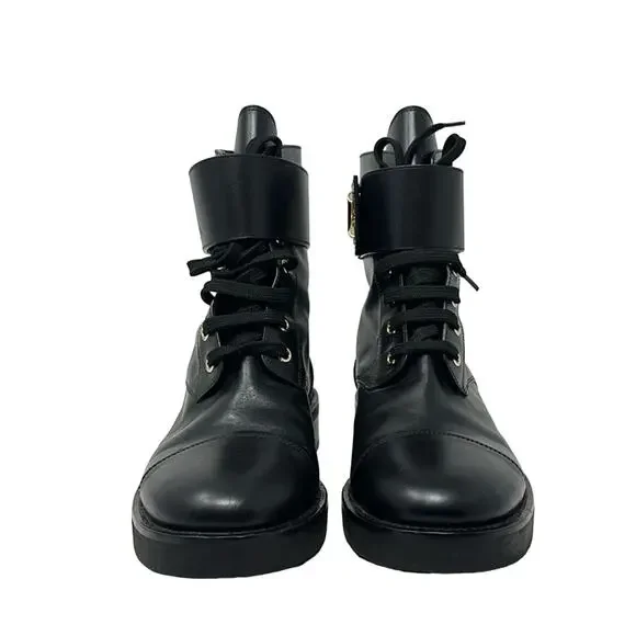 Louis Vuitton Wonderland Ranger Leather Combat Moto Boots Black Size 38 - Picture 3 of 11